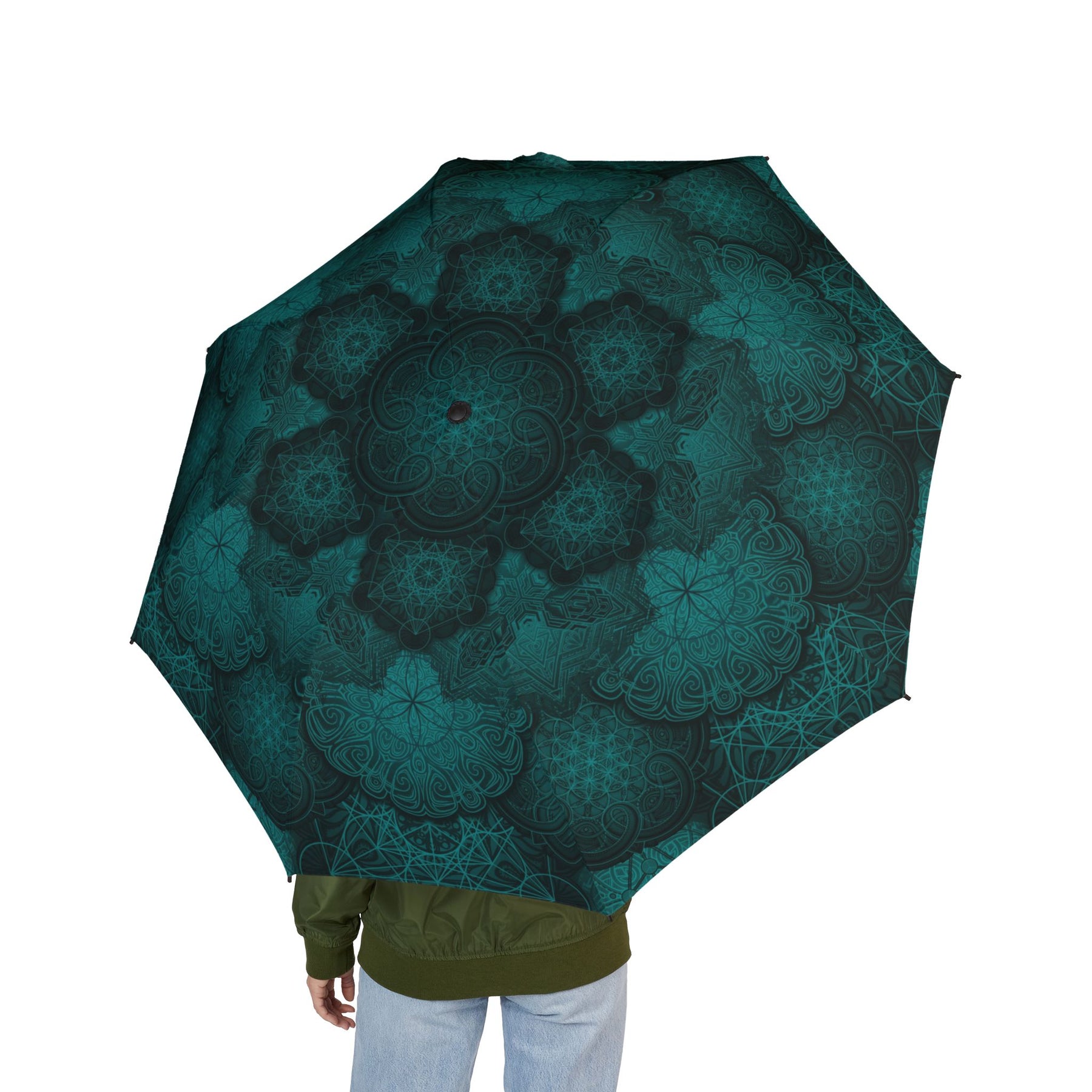 Teal Sacred Geometry Mandala Automatic Foldable Umbrella