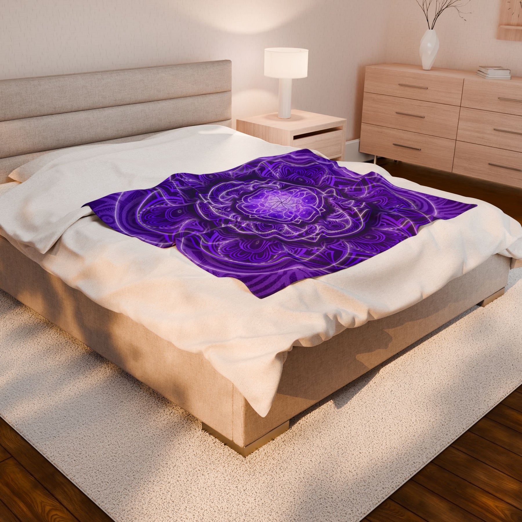 Purple Flower of Life Mandala Velveteen Plush Blanket