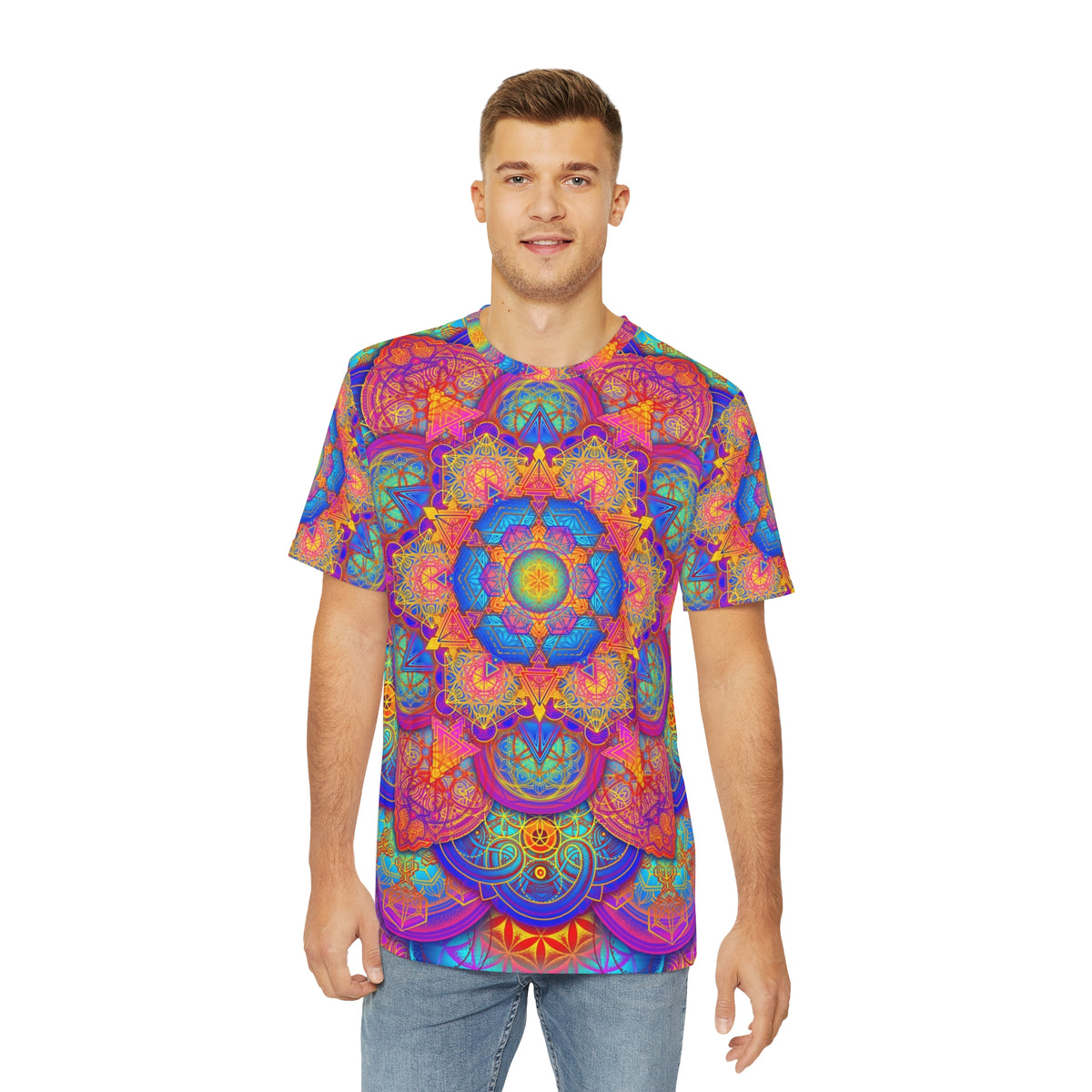 Psychedelic Metatrons Cube Mandala - Men's Polyester Tee