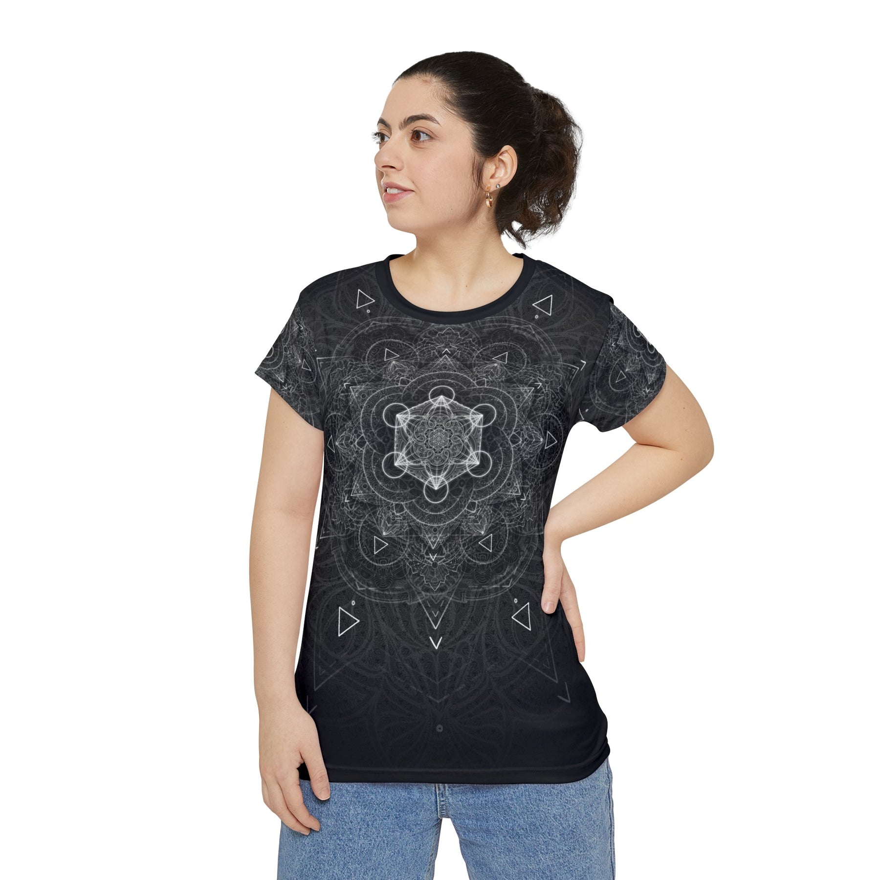 Black and White Sacred Geometry Mandala - Women's Short Sleeve Shirt