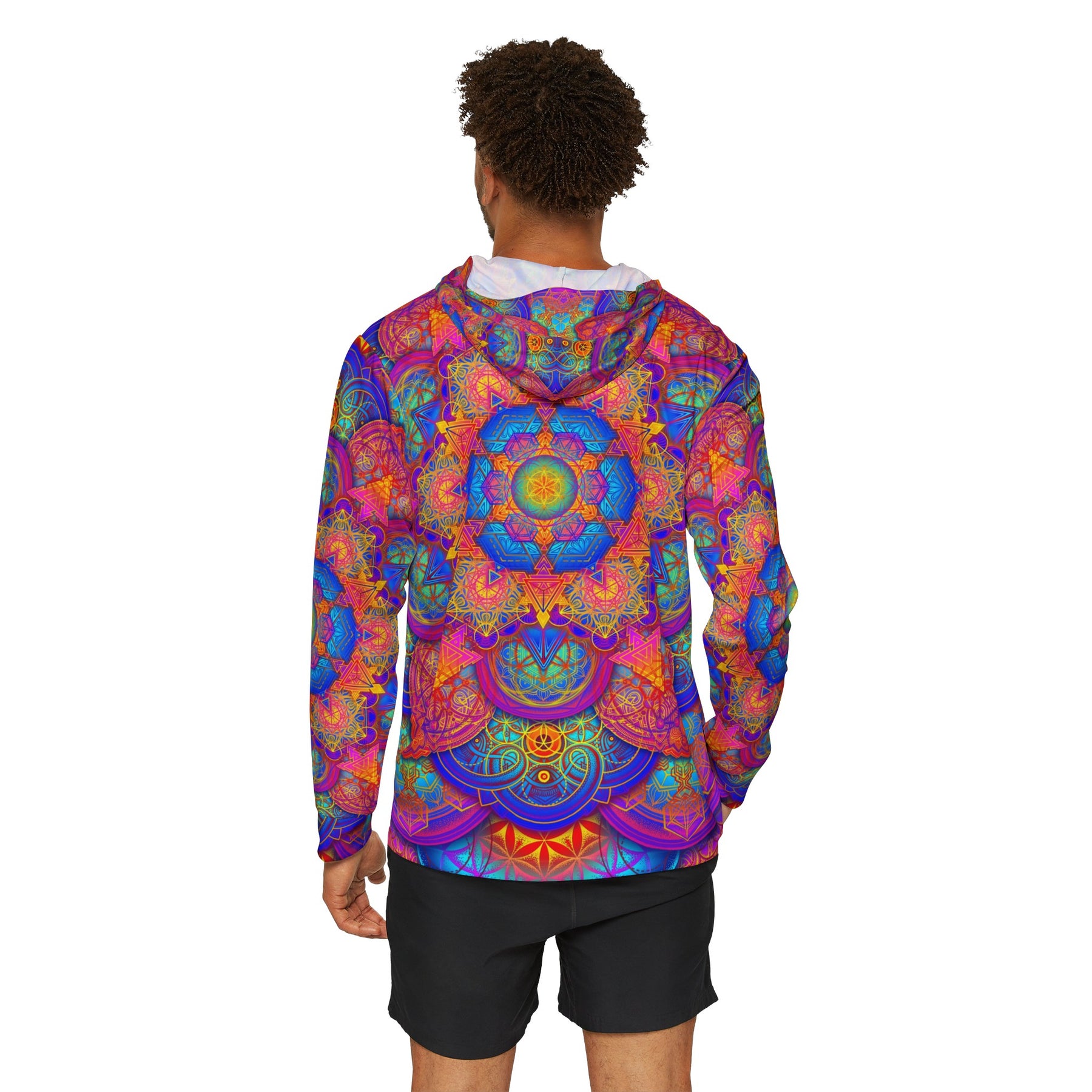 Psychedelic Metatrons Cube Mandala Men's Sun Hoodie