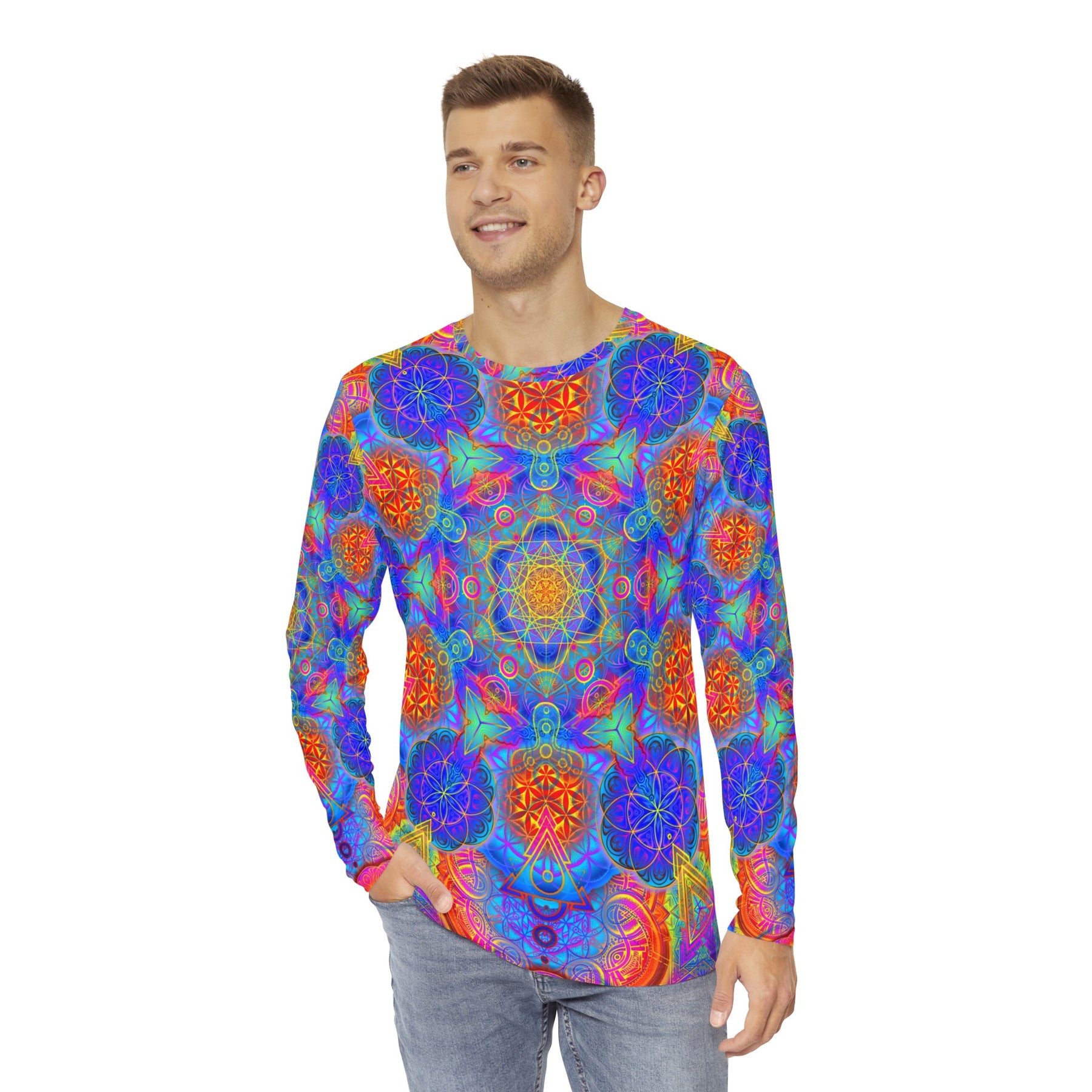 Psychedelic Mutations Cube Mandala Men's Long Sleeve Shirt