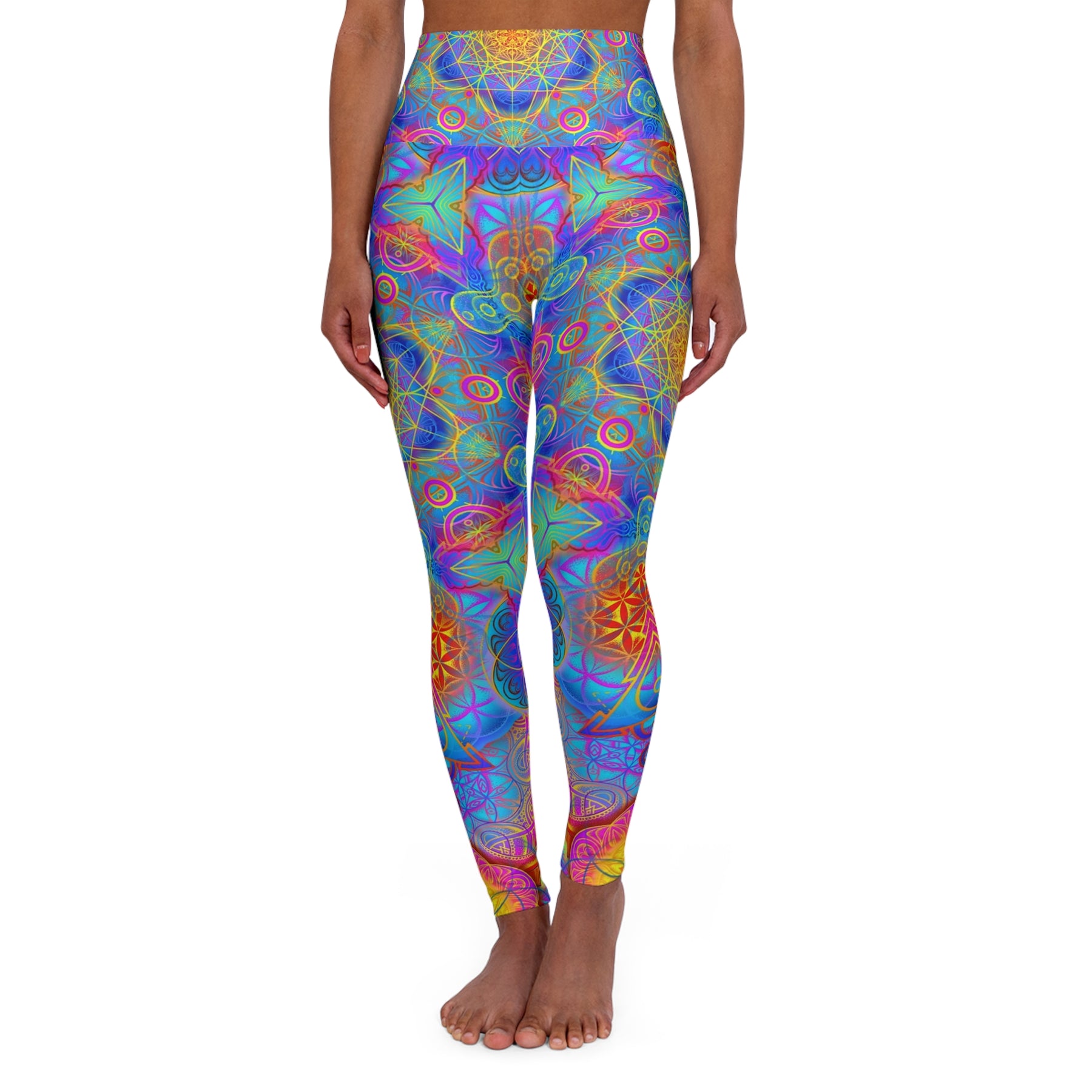 Psychedelic Metatrons Cube Mandala - High Waisted Yoga Leggings