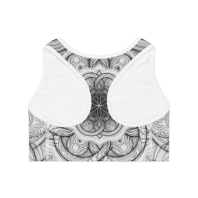 White Flower of Life Mandala Sports Bra