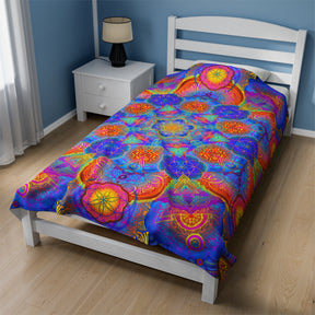 Psychedelic Metatron's Cube Mandala - Velveteen Plush Blanket