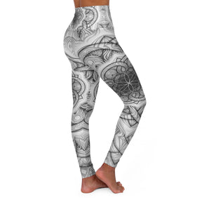 White Flower of Life High Waisted Yoga Leggings
