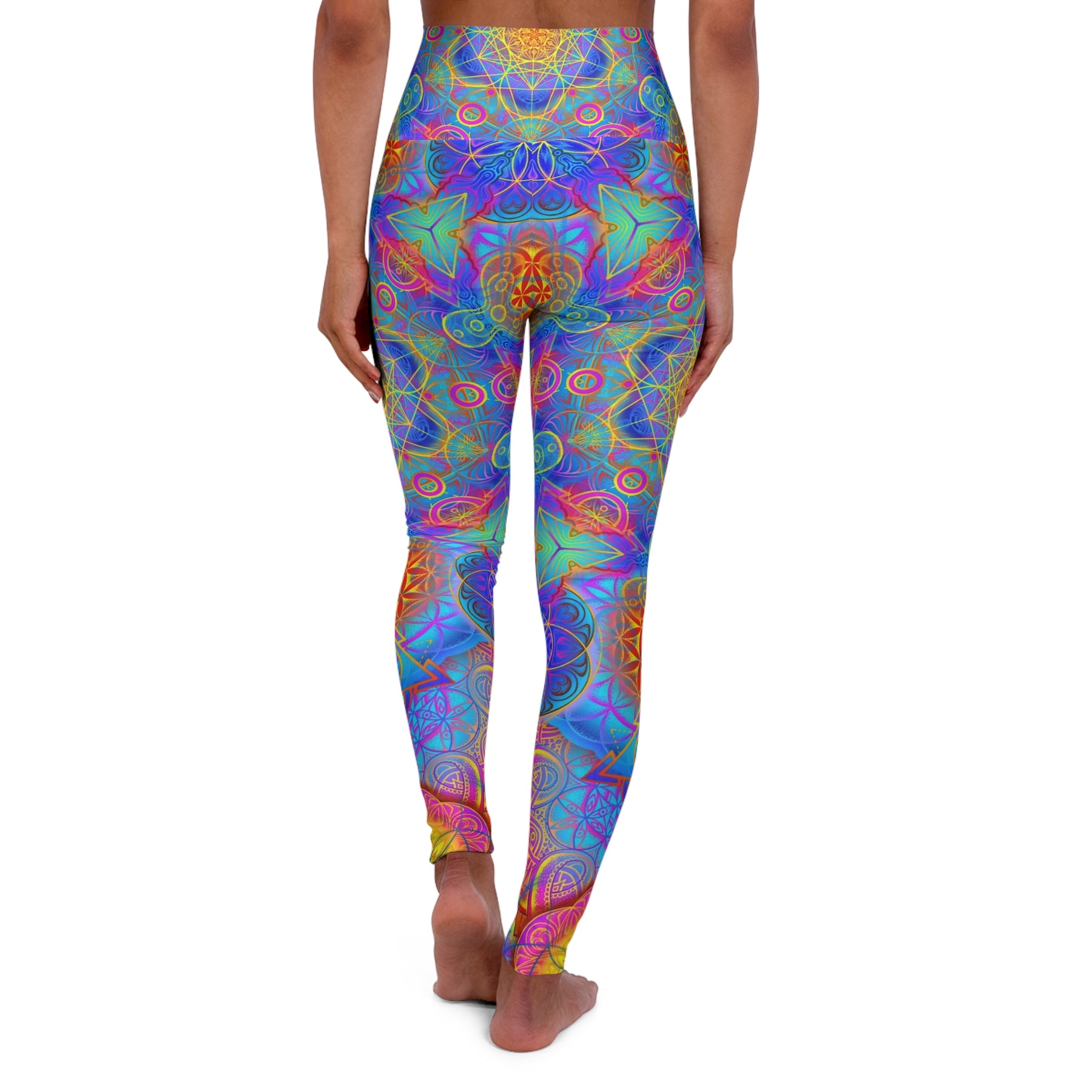 Psychedelic Metatrons Cube Mandala - High Waisted Yoga Leggings