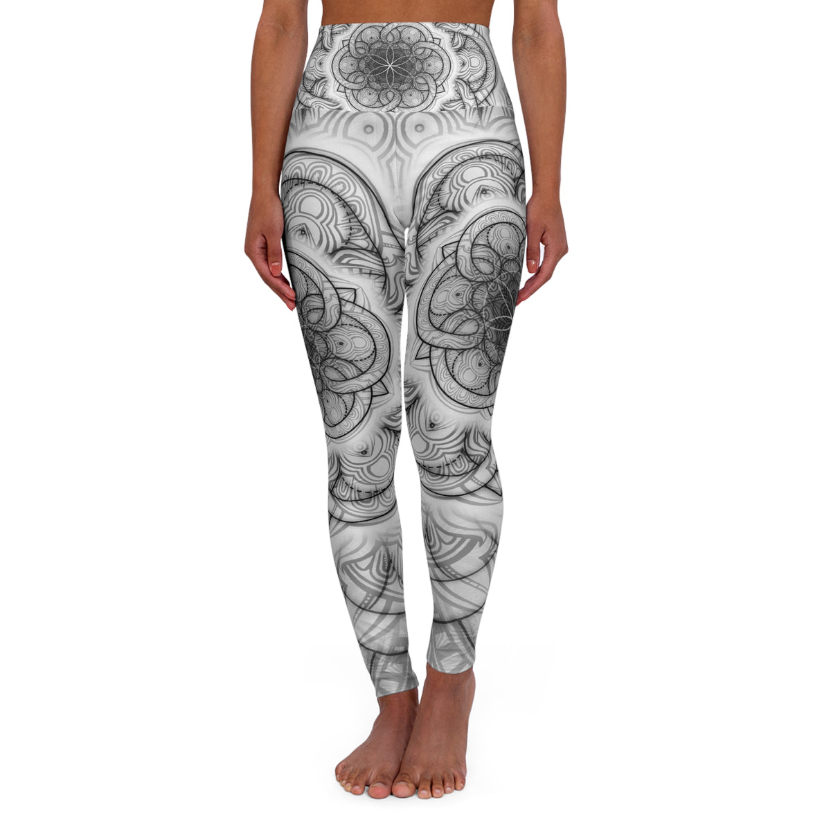 White Flower of Life High Waisted Yoga Leggings
