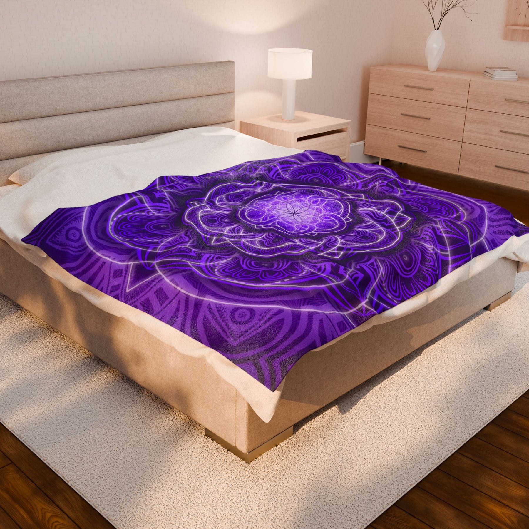 Purple Flower of Life Mandala Velveteen Plush Blanket