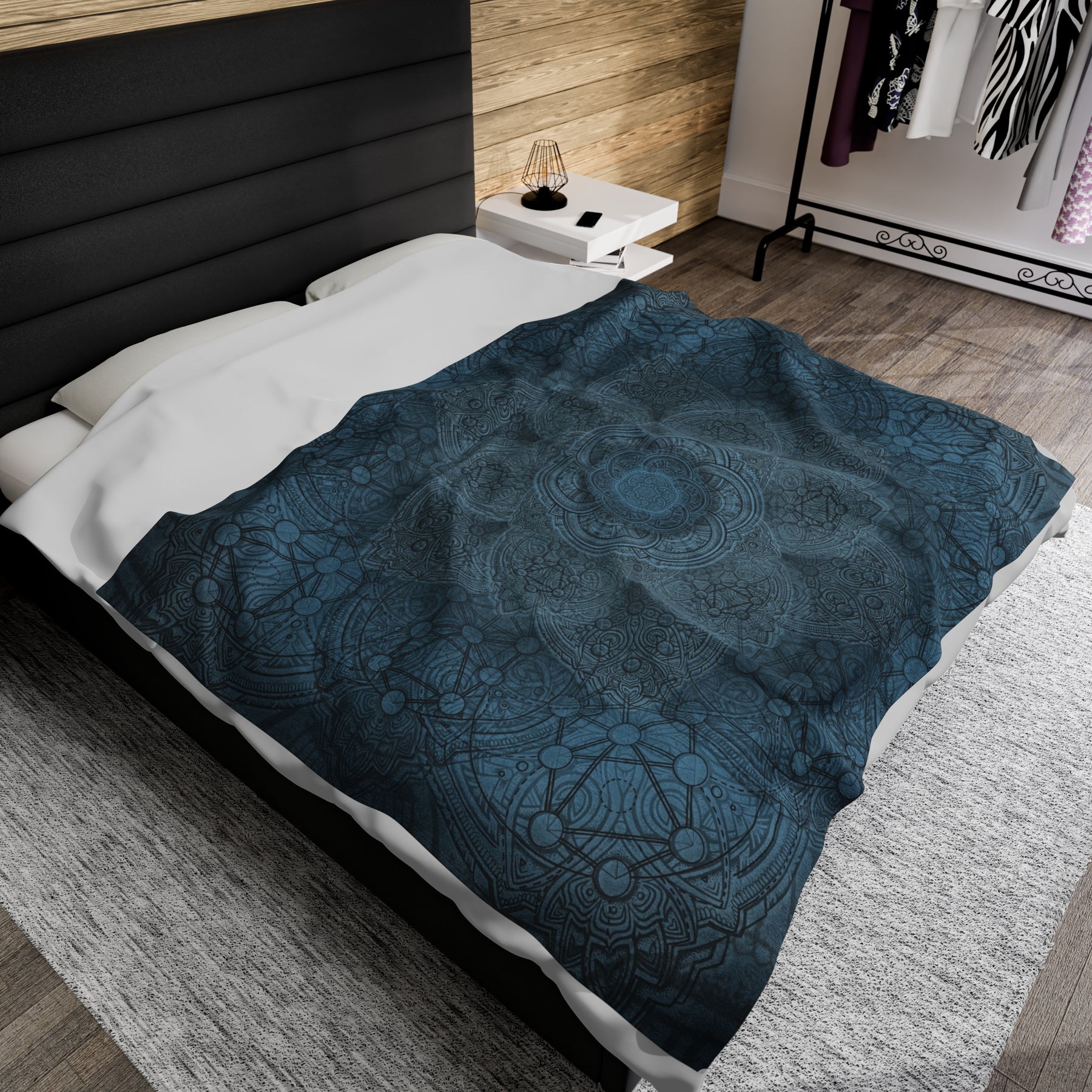 Blue Flower of Life - Velveteen Plush Blanket