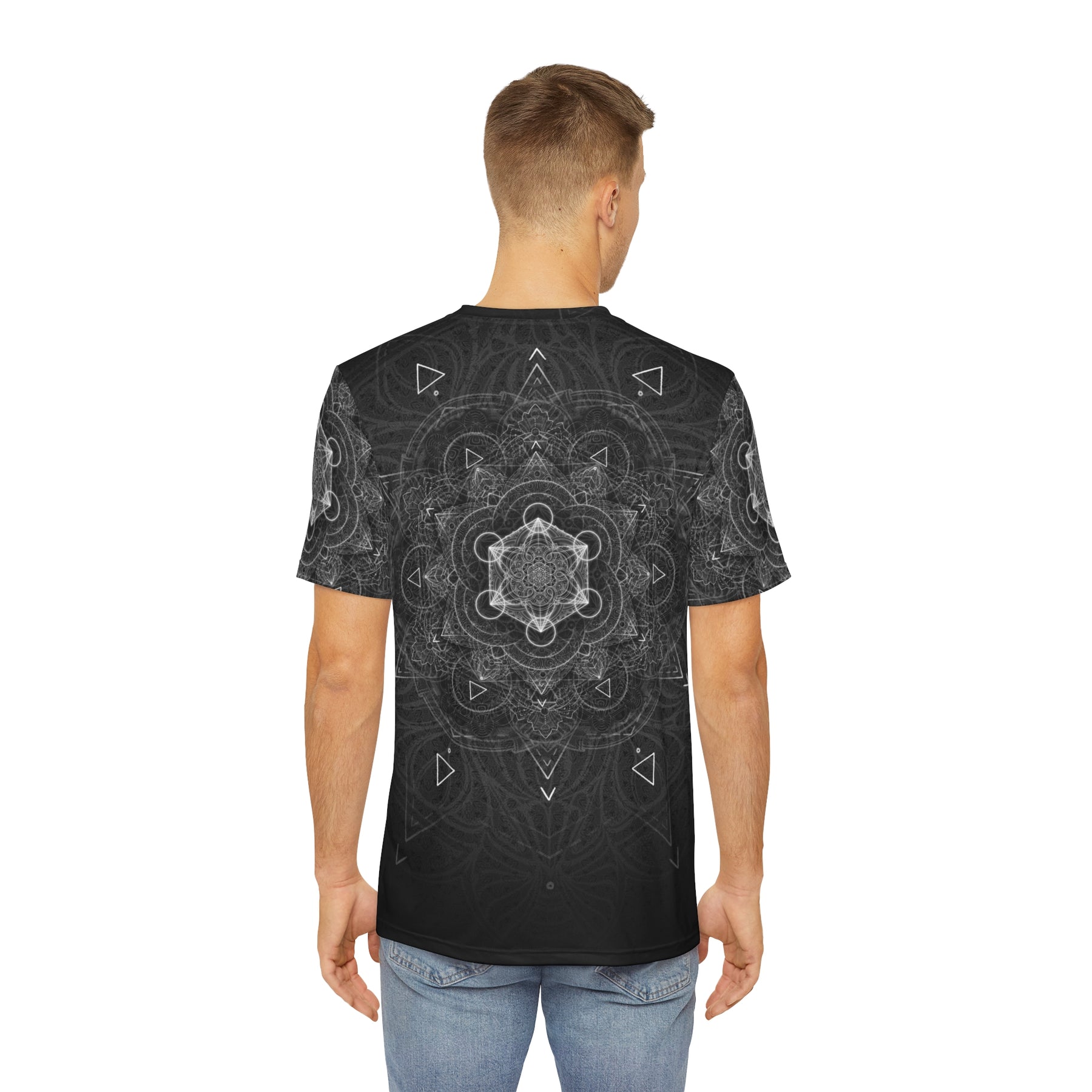 Black and White Sacred Geometry  Mandala - Men's Polyester Tee