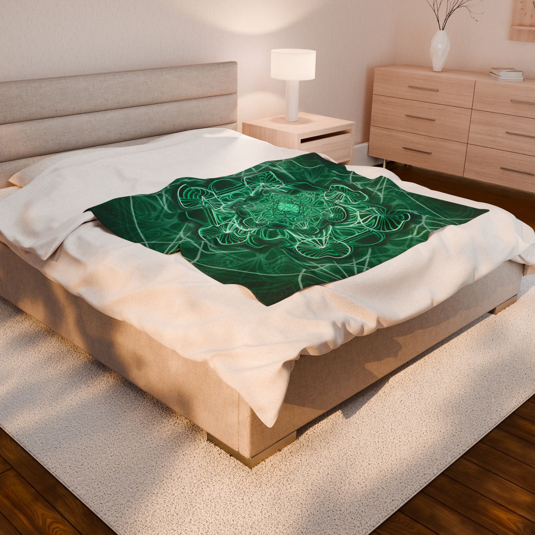 Green Metatrons Cube Velveteen Plush Blanket