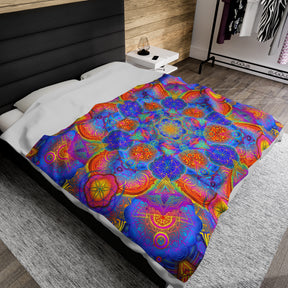 Psychedelic Metatron's Cube Mandala - Velveteen Plush Blanket