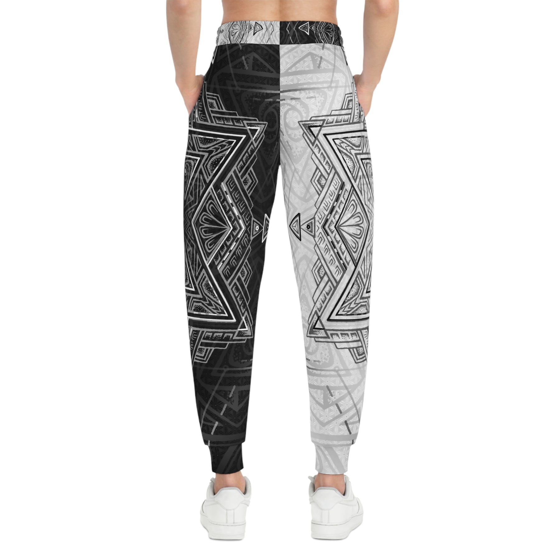 Black and White Star Tetrahedron Athletic Joggers