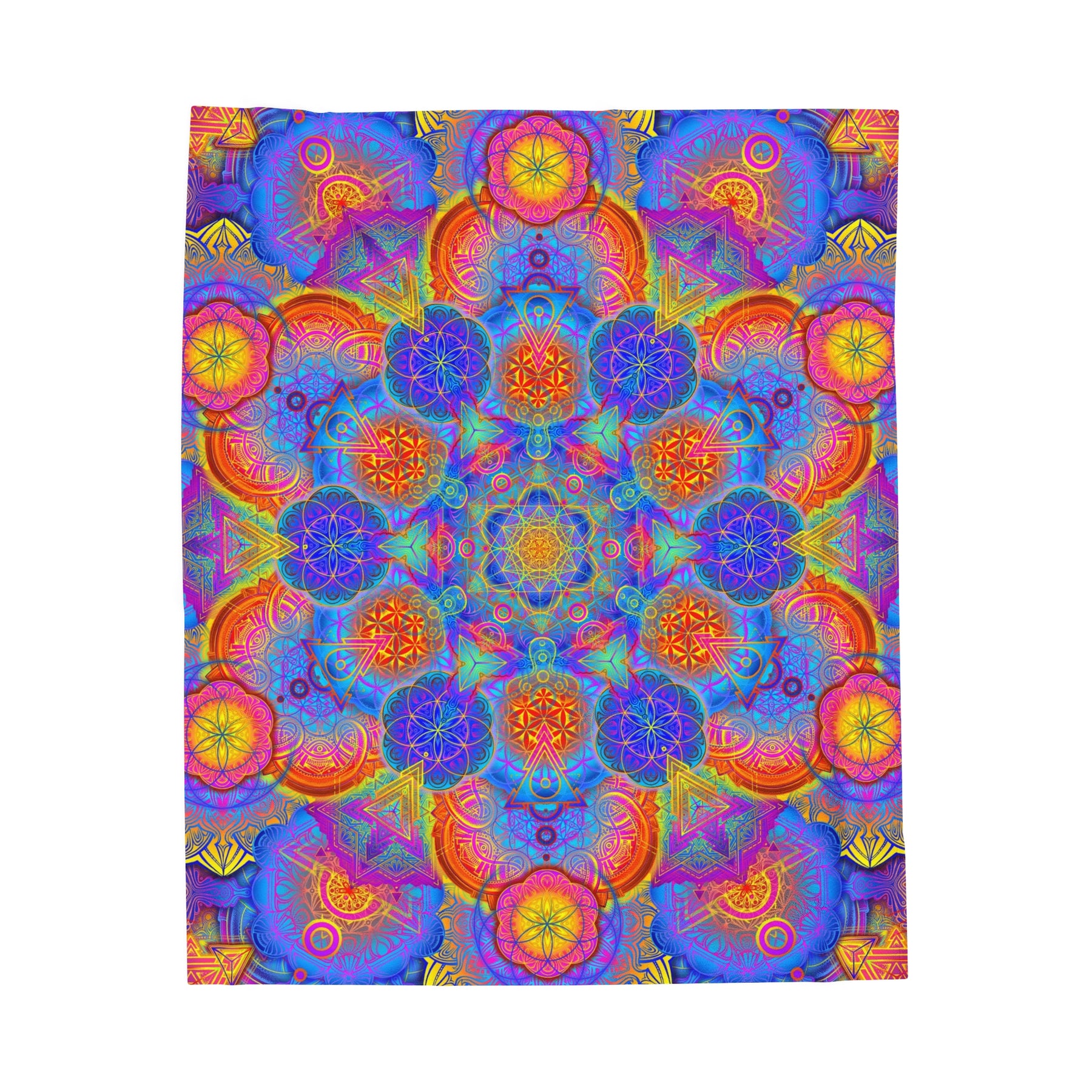 Psychedelic Metatron's Cube Mandala - Velveteen Plush Blanket