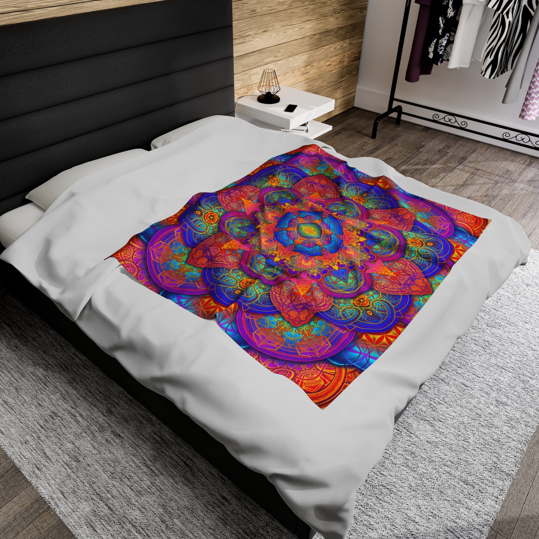 Psychedelic Metatron's Cube Mandala - Velveteen Plush Blanket