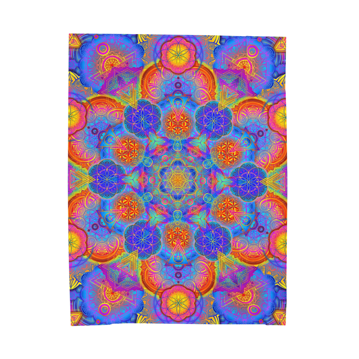Psychedelic Metatron's Cube Mandala - Velveteen Plush Blanket
