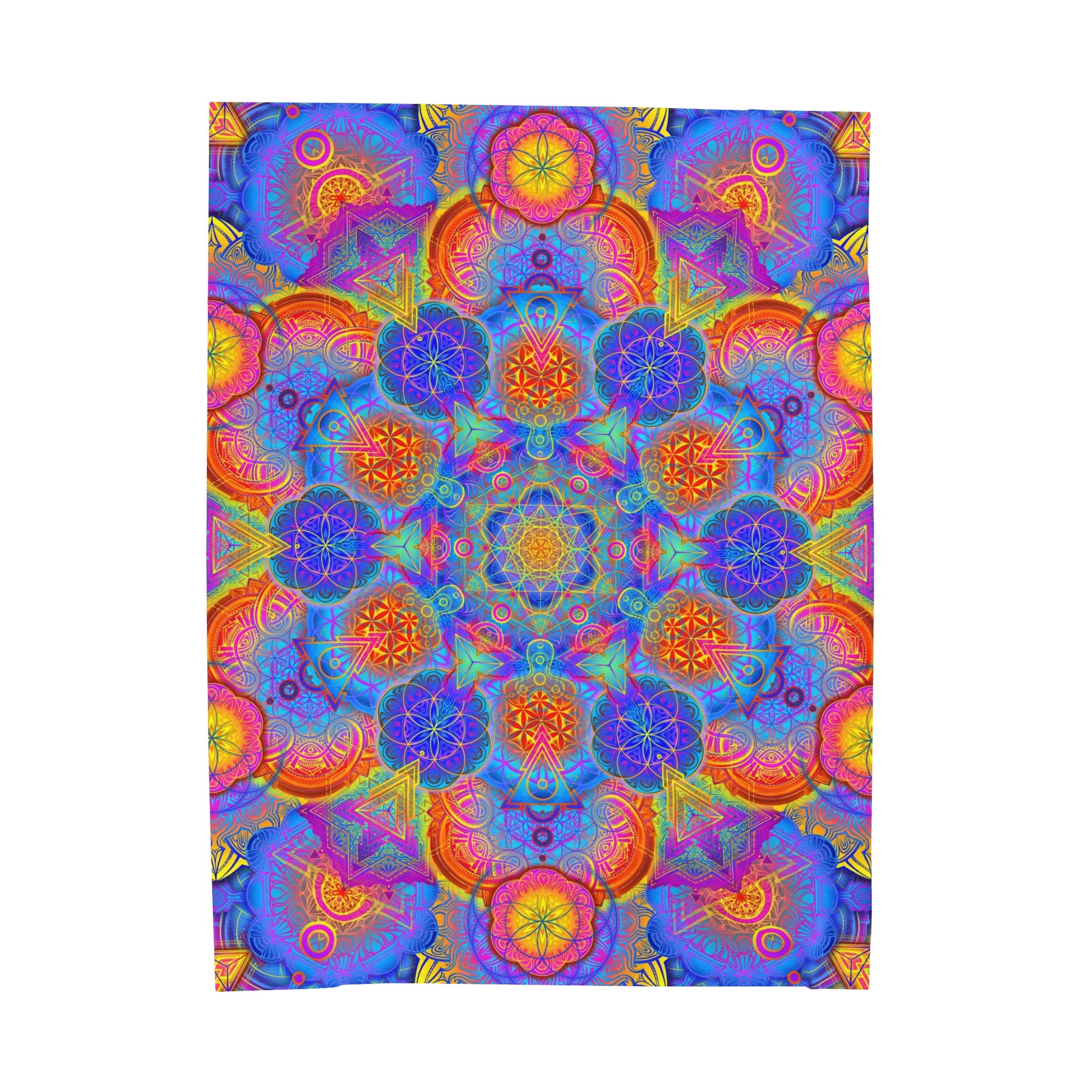 Psychedelic Metatron's Cube Mandala - Velveteen Plush Blanket