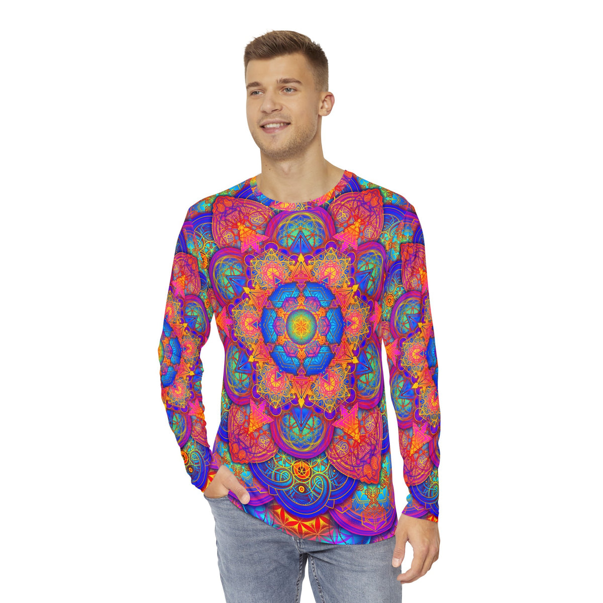 Psychedelic Sacred Geometry Mandala Men's Long Sleeve Shirt