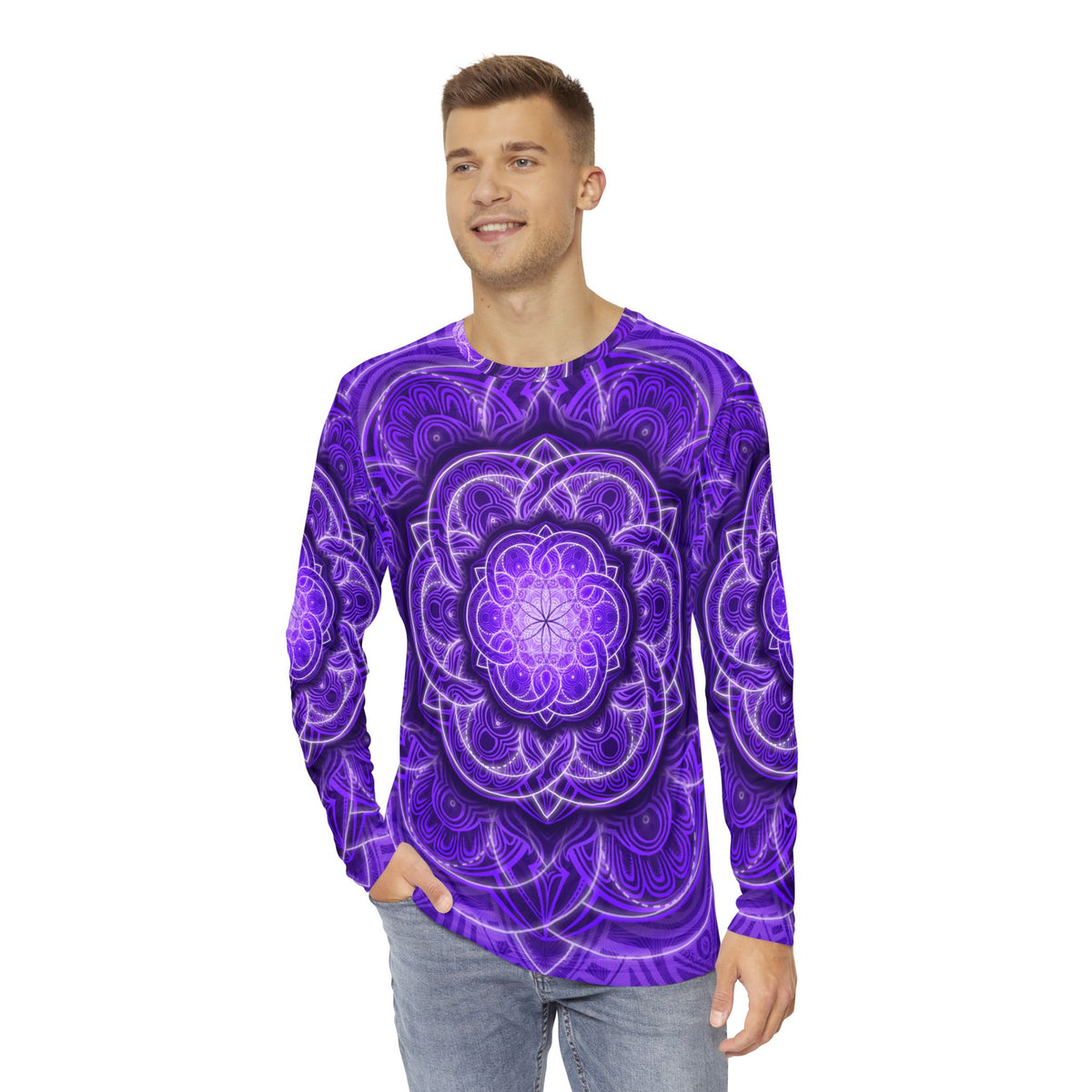 Purple Flower of Life Men's Long Sleeve Shirt