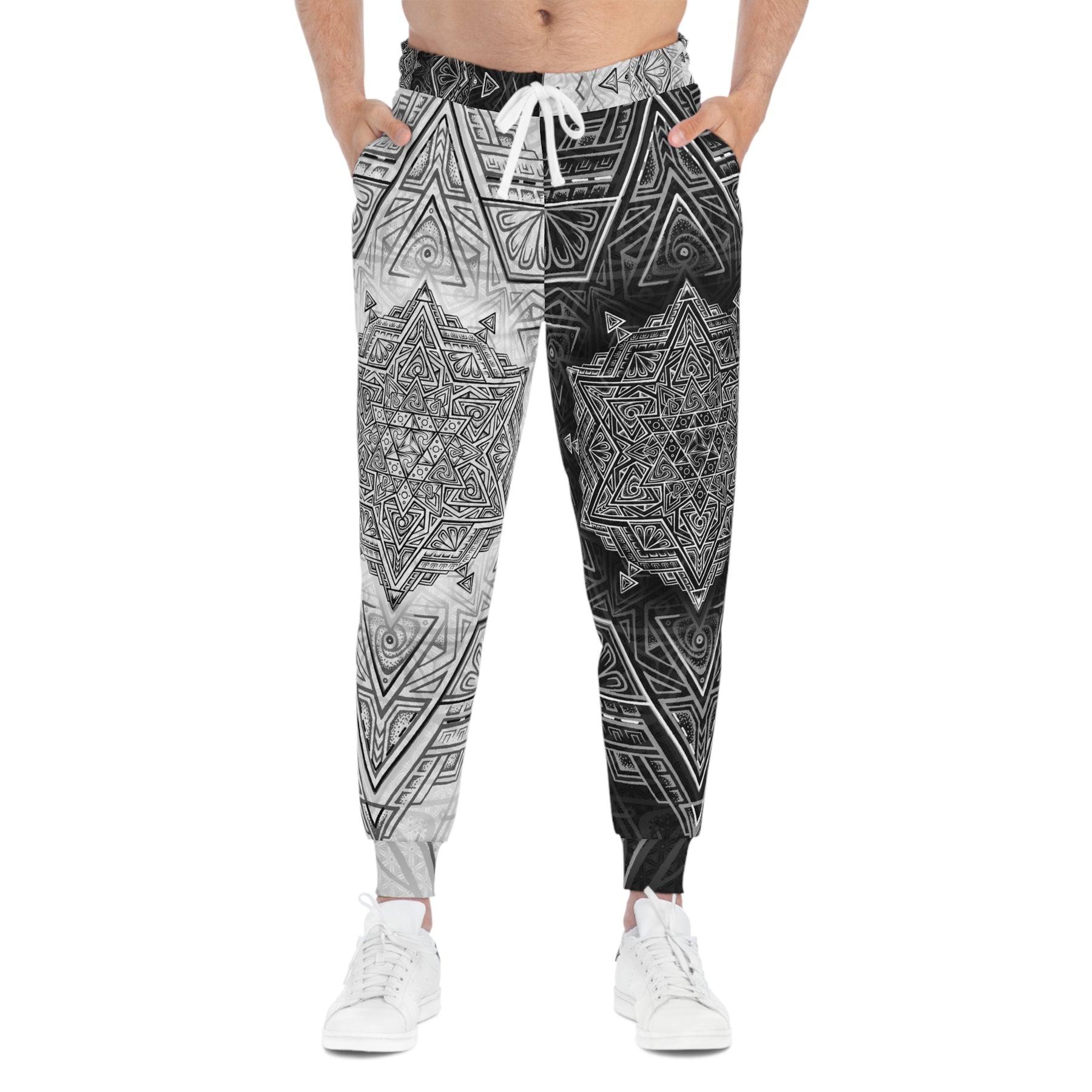Black and White Star Tetrahedron Athletic Joggers