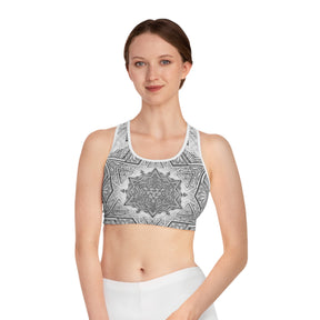 White Star Tetrahedron Mandala Sports Bra