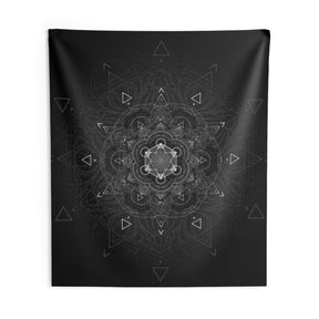 Black and White Sacred Geometry Mandala Wall Tapestry