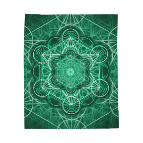 Green Metatrons Cube Velveteen Plush Blanket