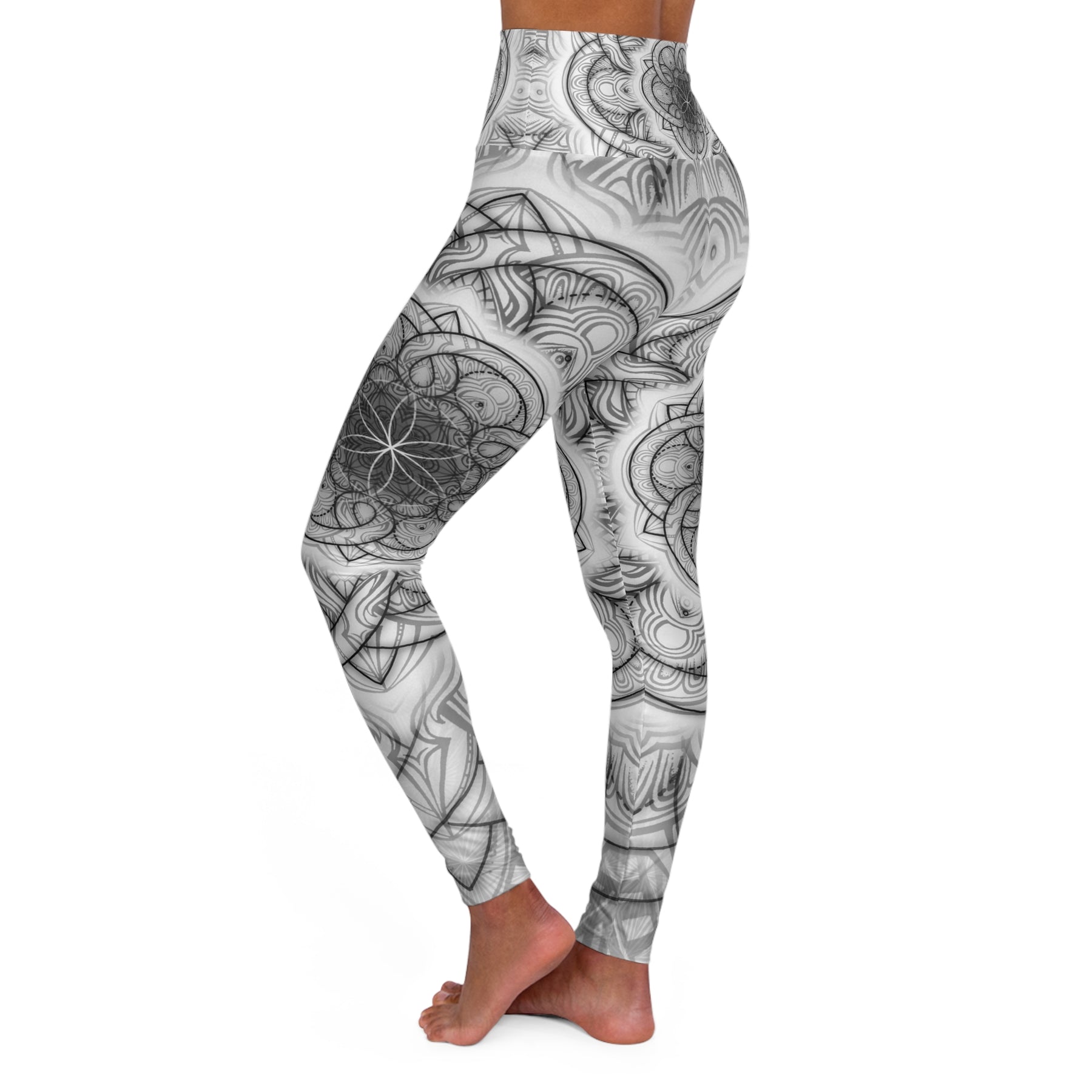 White Flower of Life High Waisted Yoga Leggings