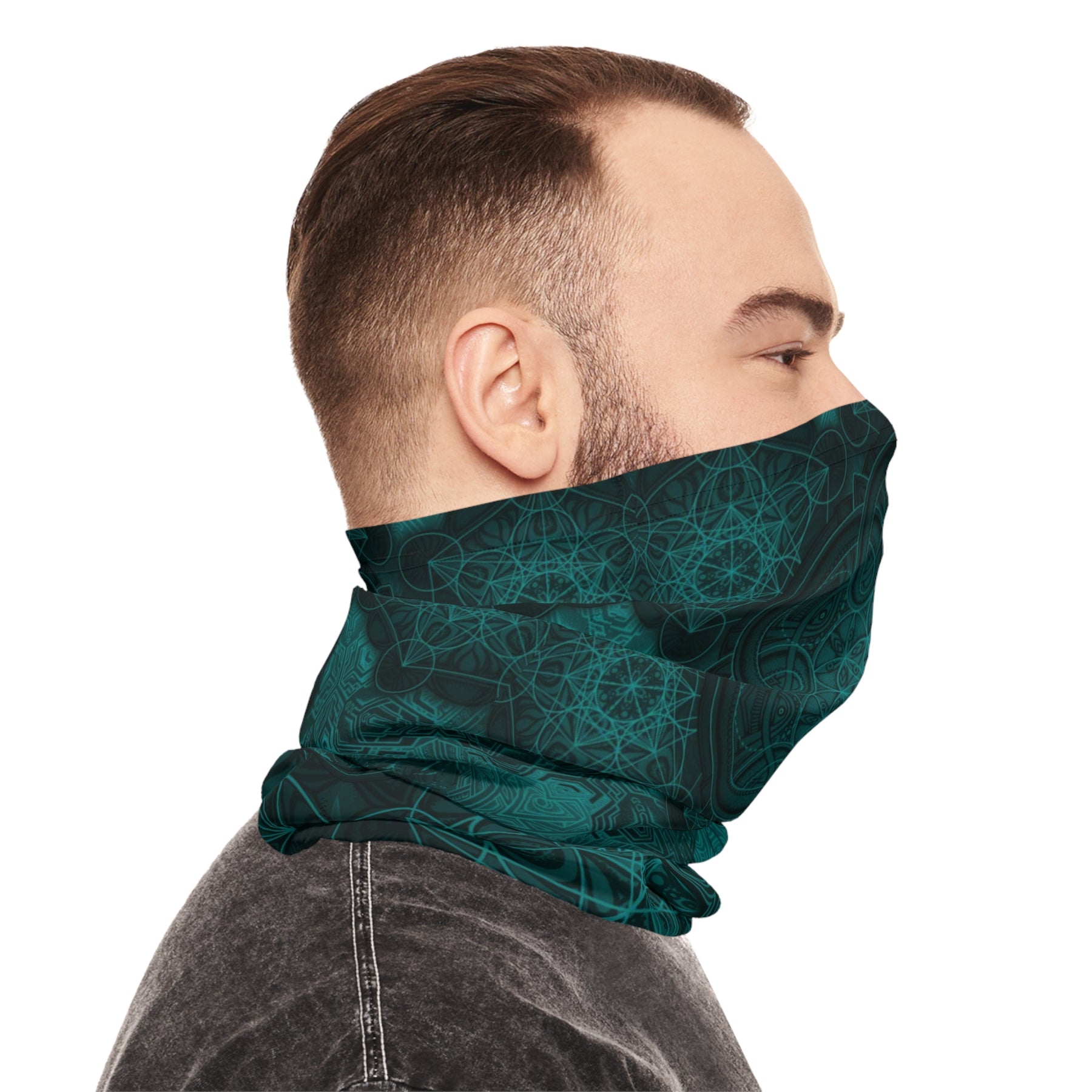 Teal Sacred Geometry Mandala Neck Gaiter - Lightweight Stylish Face Covering for Outdoor Adventures