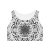 White Flower of Life Mandala Sports Bra