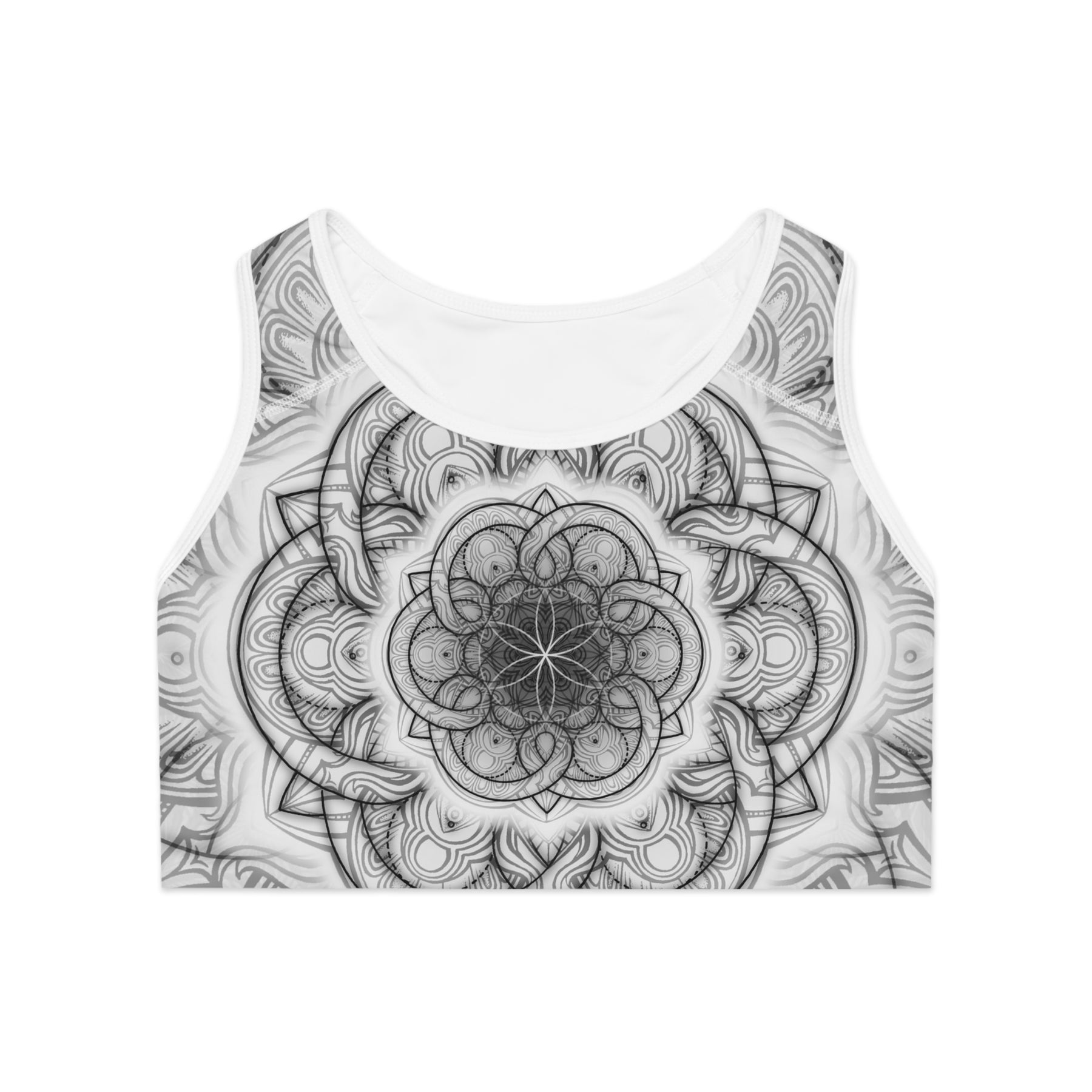 White Flower of Life Mandala Sports Bra