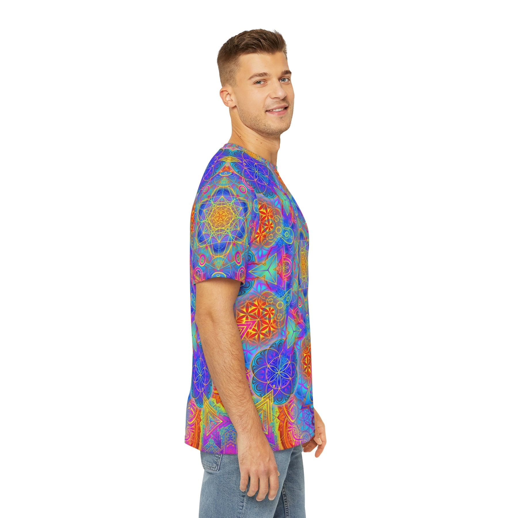 Psychedelic Metatrons Cube Mandala - Men's Polyester Tee