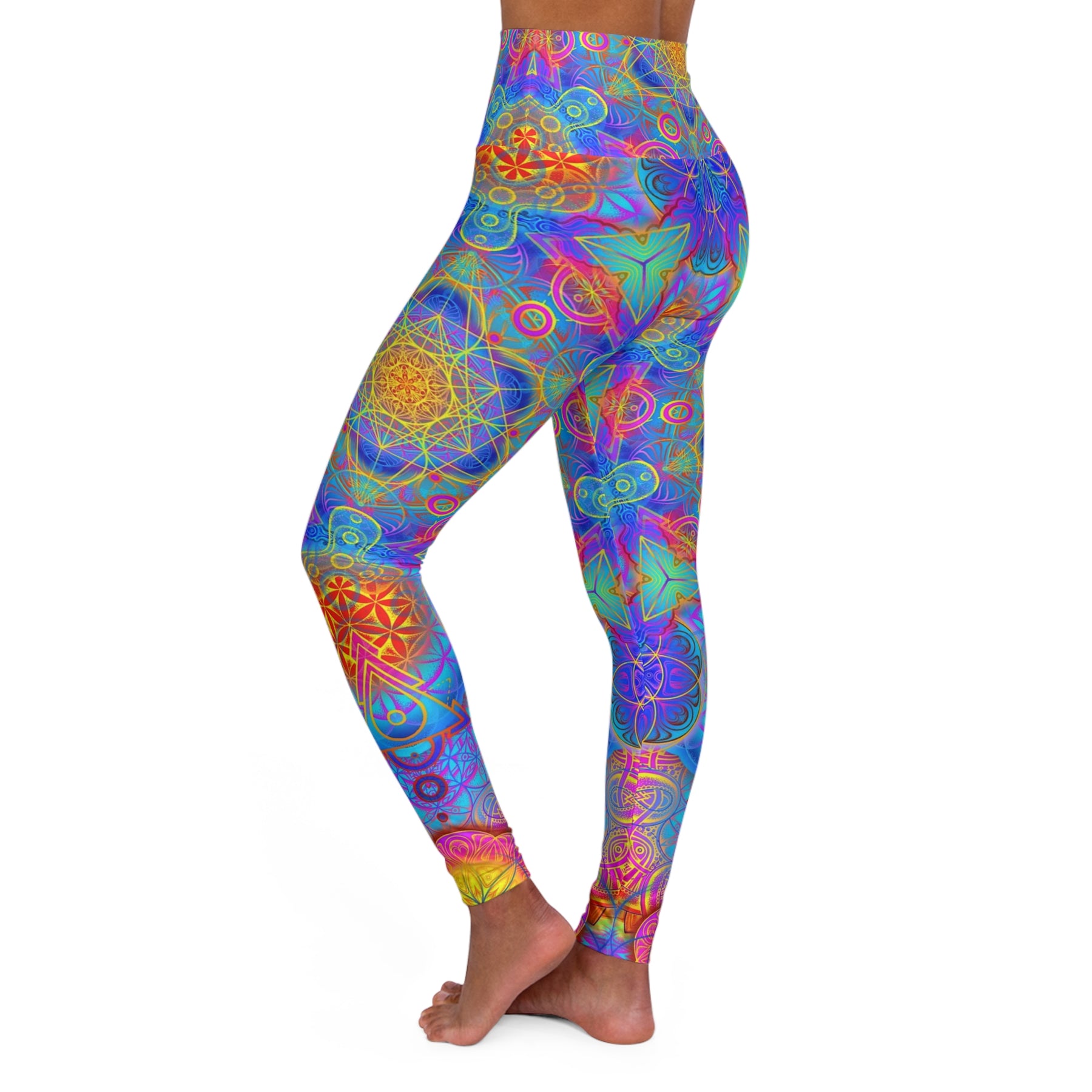 Psychedelic Metatrons Cube Mandala - High Waisted Yoga Leggings