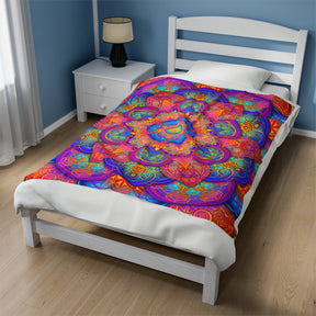 Psychedelic Metatron's Cube Mandala - Velveteen Plush Blanket