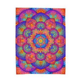 Psychedelic Metatron's Cube Mandala - Velveteen Plush Blanket