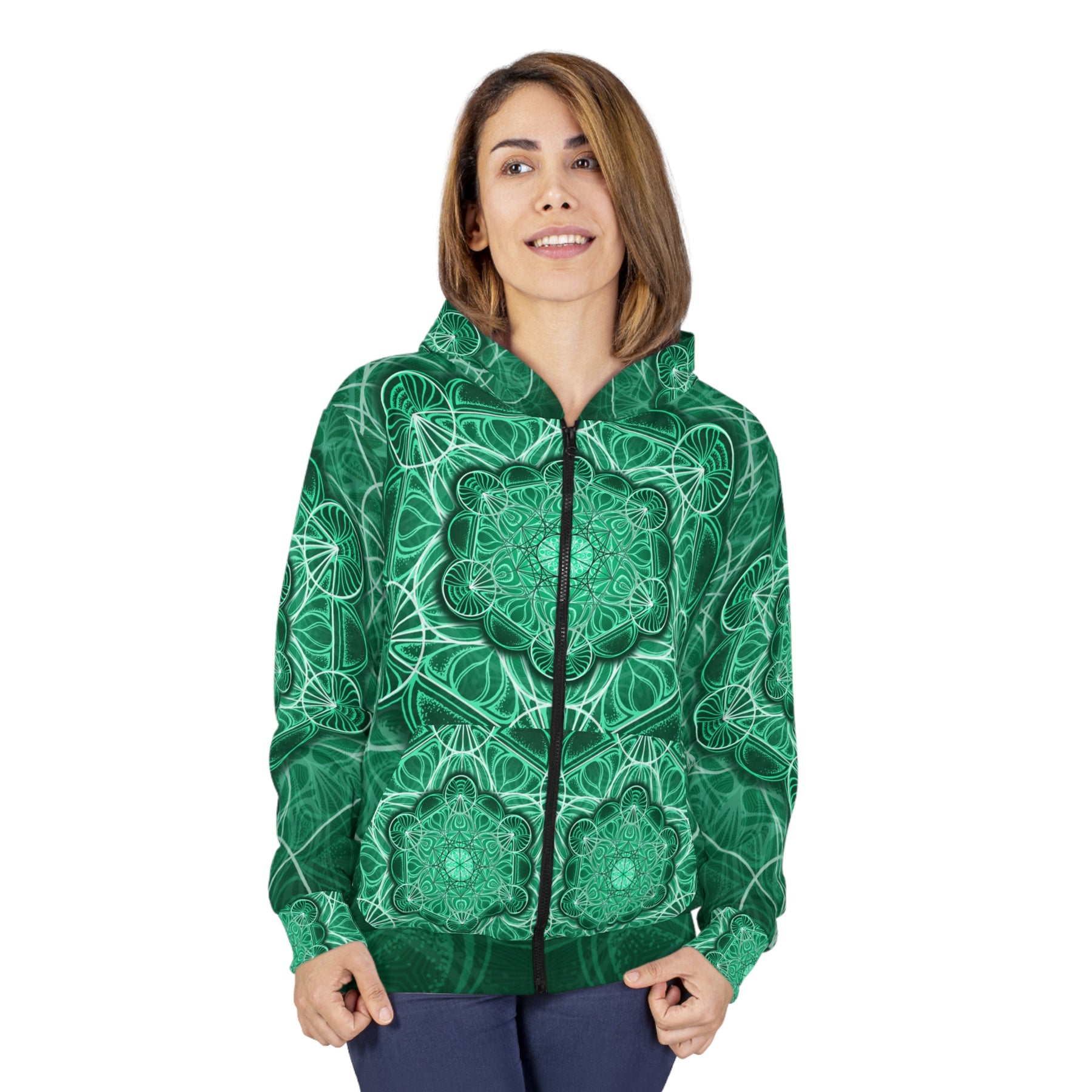 Malachite Mandala Unisex Zip Hoodie