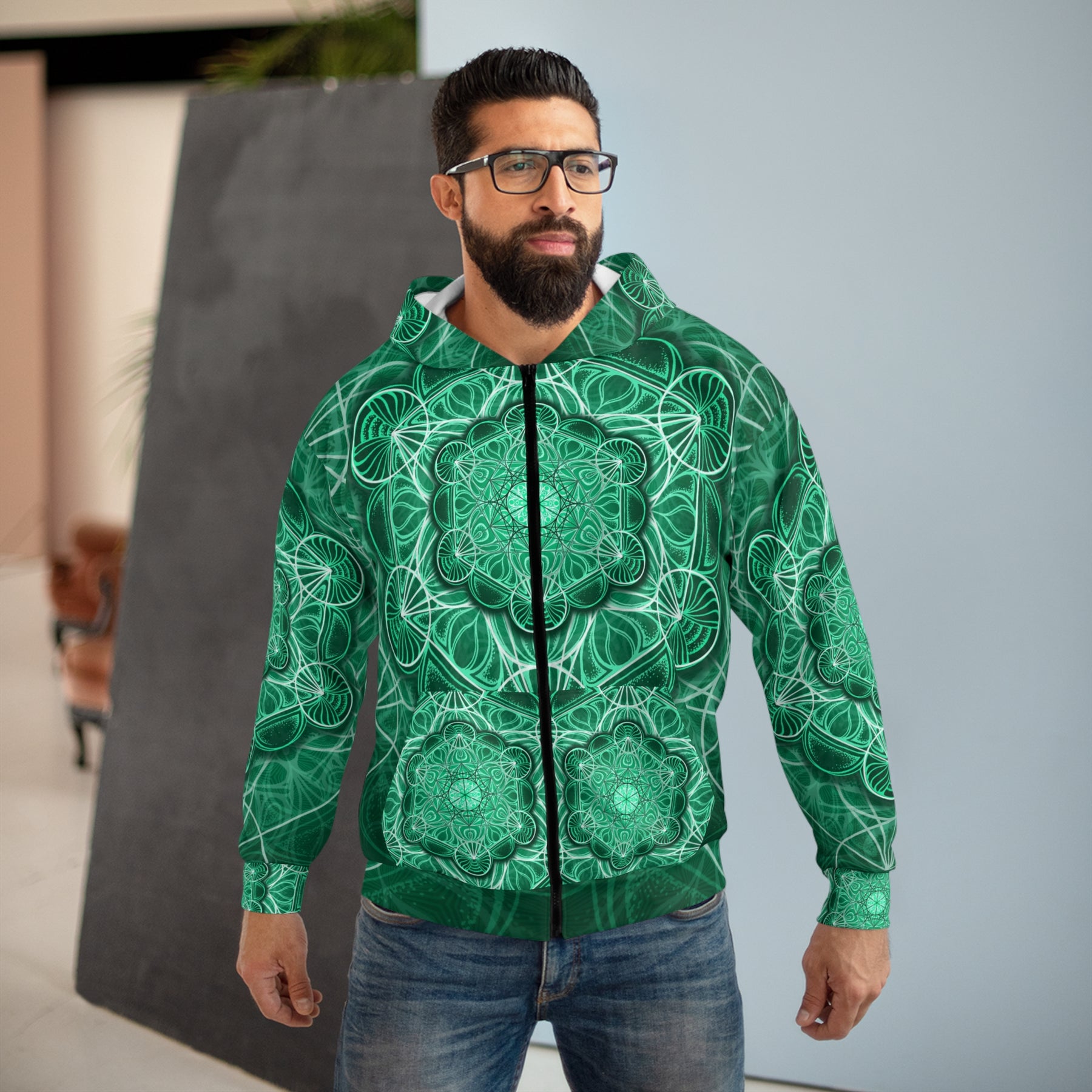 Malachite Mandala Unisex Zip Hoodie