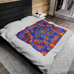 Psychedelic Metatron's Cube Mandala - Velveteen Plush Blanket