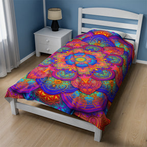 Psychedelic Metatron's Cube Mandala - Velveteen Plush Blanket