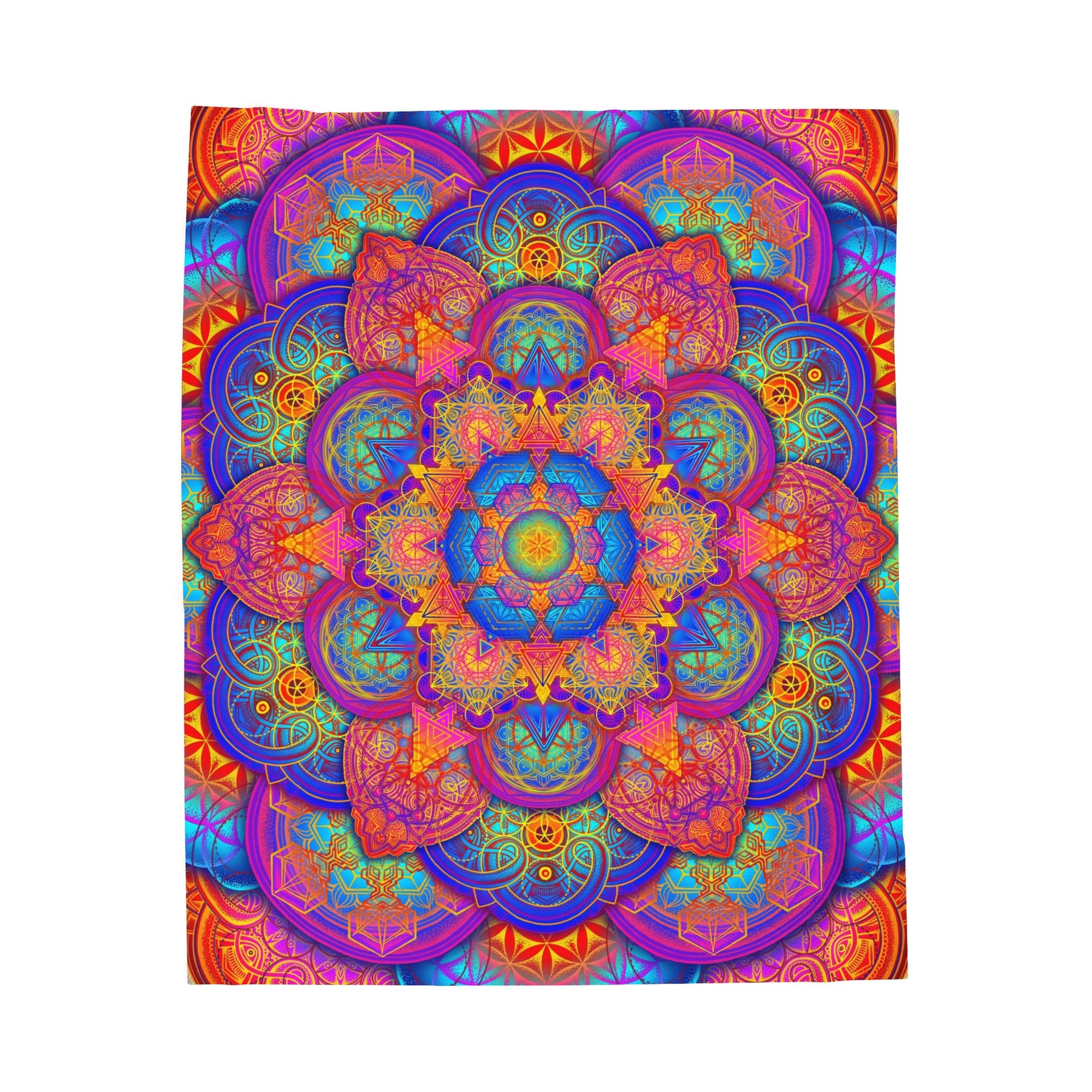 Psychedelic Metatron's Cube Mandala - Velveteen Plush Blanket