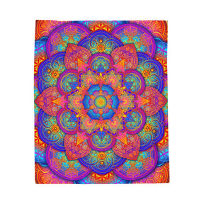 Psychedelic Metatron's Cube Mandala - Velveteen Plush Blanket