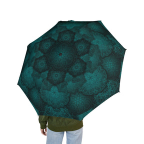 Teal Sacred Geometry Mandala Automatic Foldable Umbrella