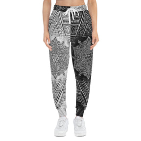 Black and White Star Tetrahedron Athletic Joggers