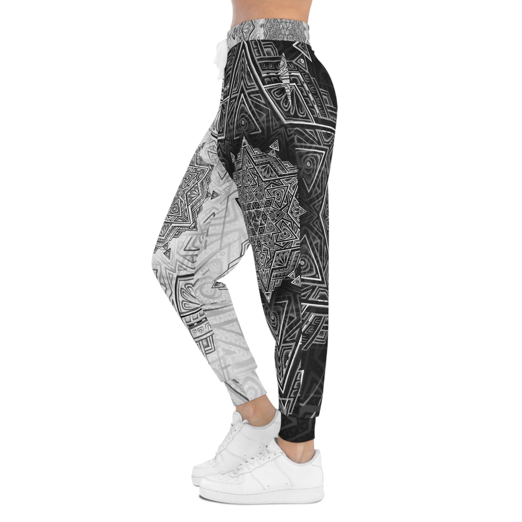 Black and White Star Tetrahedron Athletic Joggers