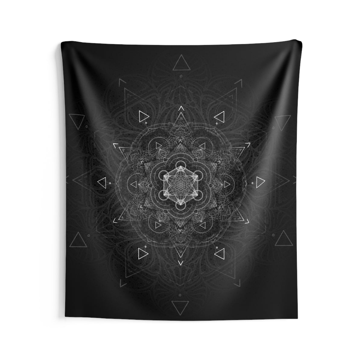 Black and White Sacred Geometry Mandala Wall Tapestry